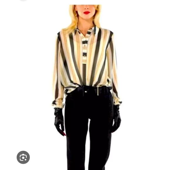 Cabi Style 4339 Caliber Blouse Sheer Ivory Gold DK Gray Pattern Size Medium - Picture 2 of 8